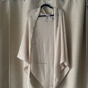 Zara Distressed Cream Open Front Cardigan Sweater Scarf Poncho Wrap